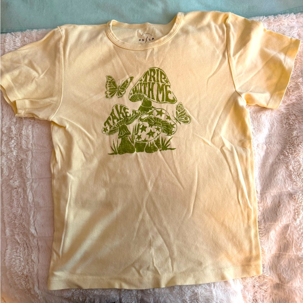 Pacsun y2k cream mushroom baby tee